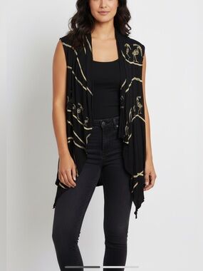 Sleeveless Tribal Open Front Crane Cardigan Duster